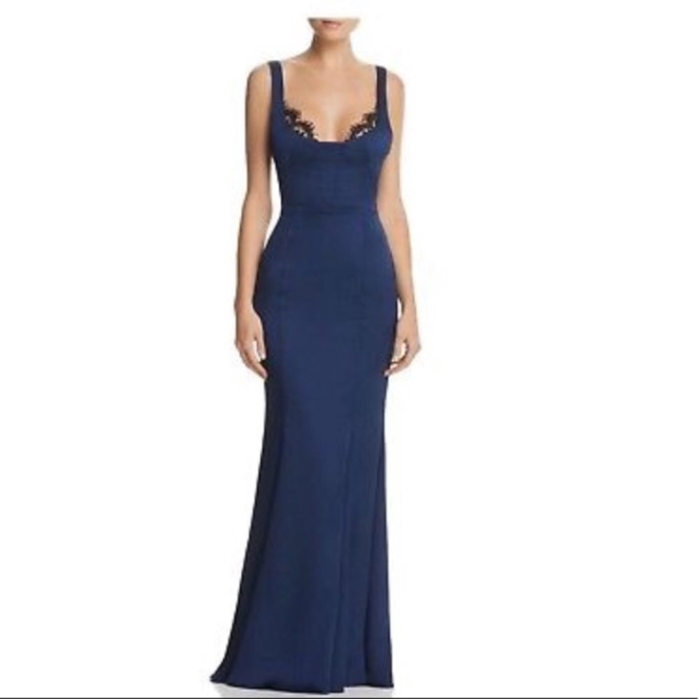 Beautiful satingown, Navy with black lace